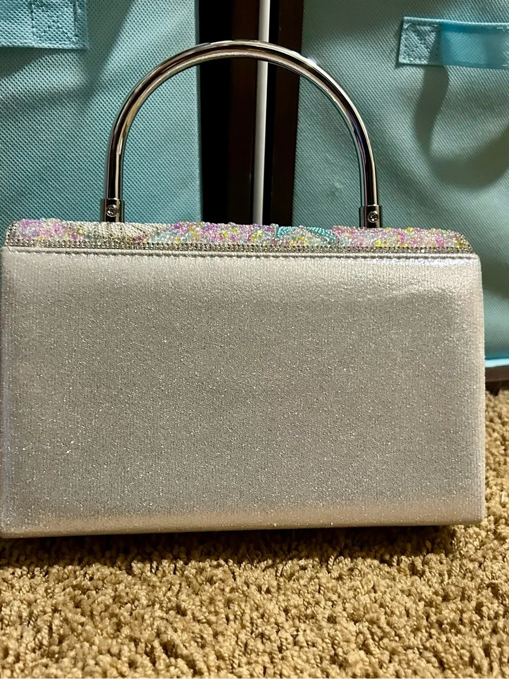 Ocean Life Beaded Silver Bag Detachable Purse Strap Silver Tone
